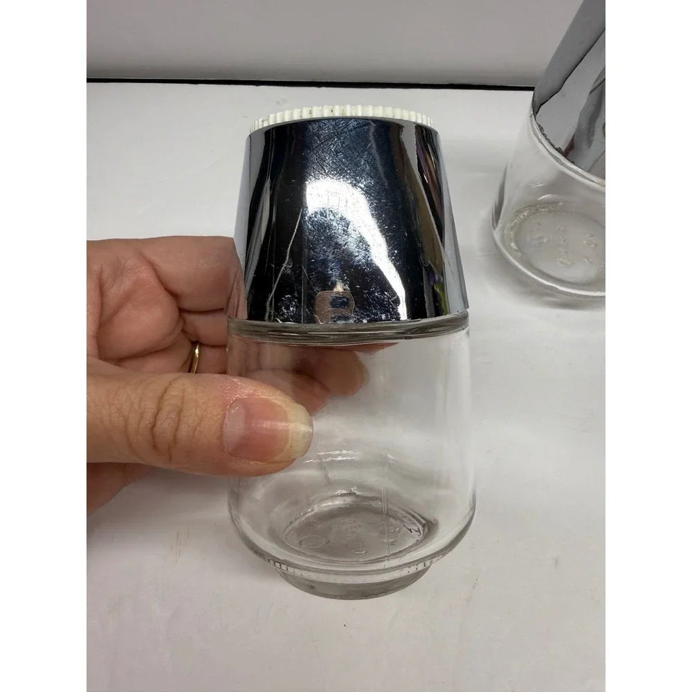 Vintage Gemco Salt and Pepper Shakers Chrome Glass MCM Made in USA Set of 2